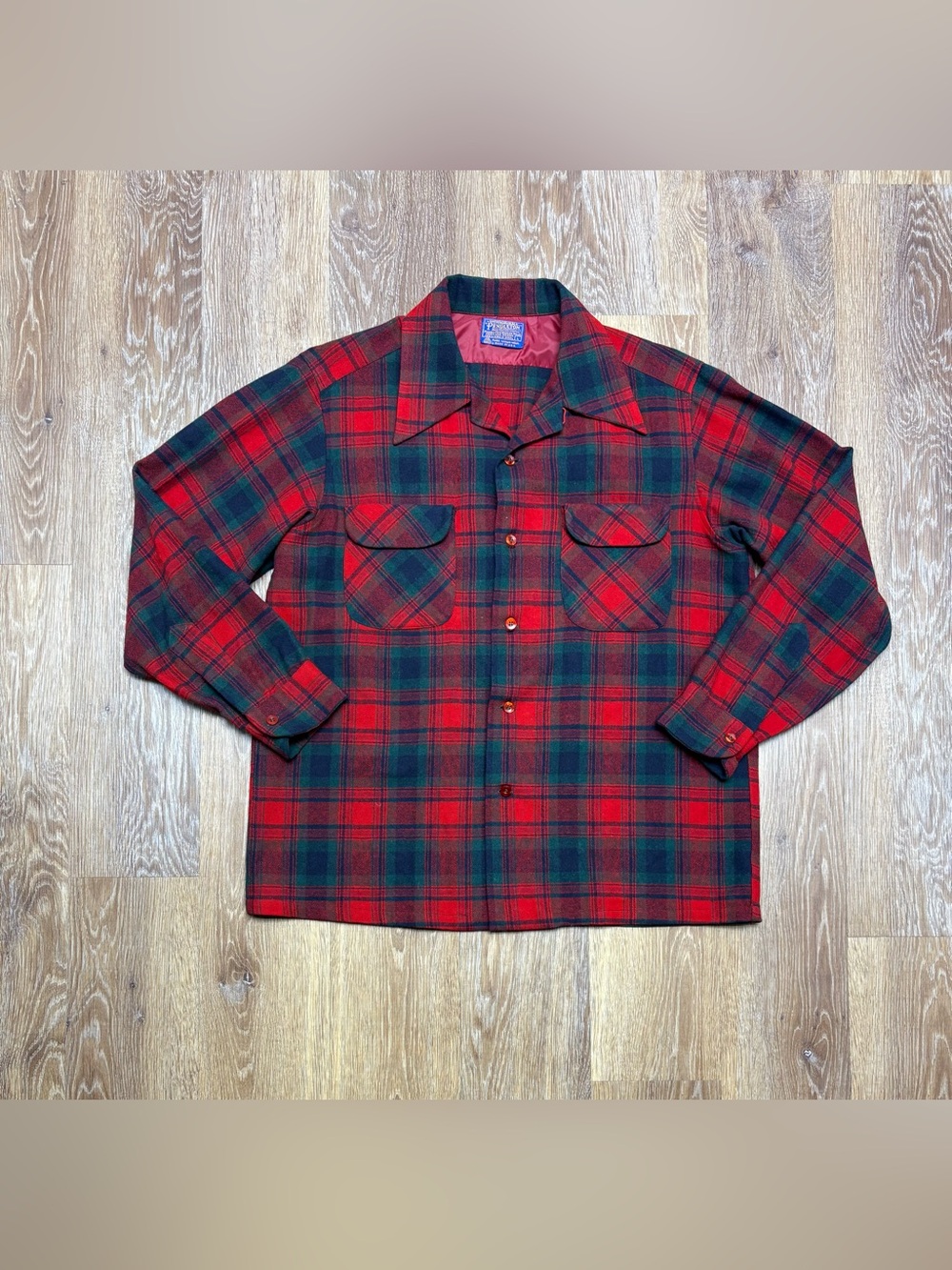 Pendleton Red & Green Plaid Wool Utility Jacket